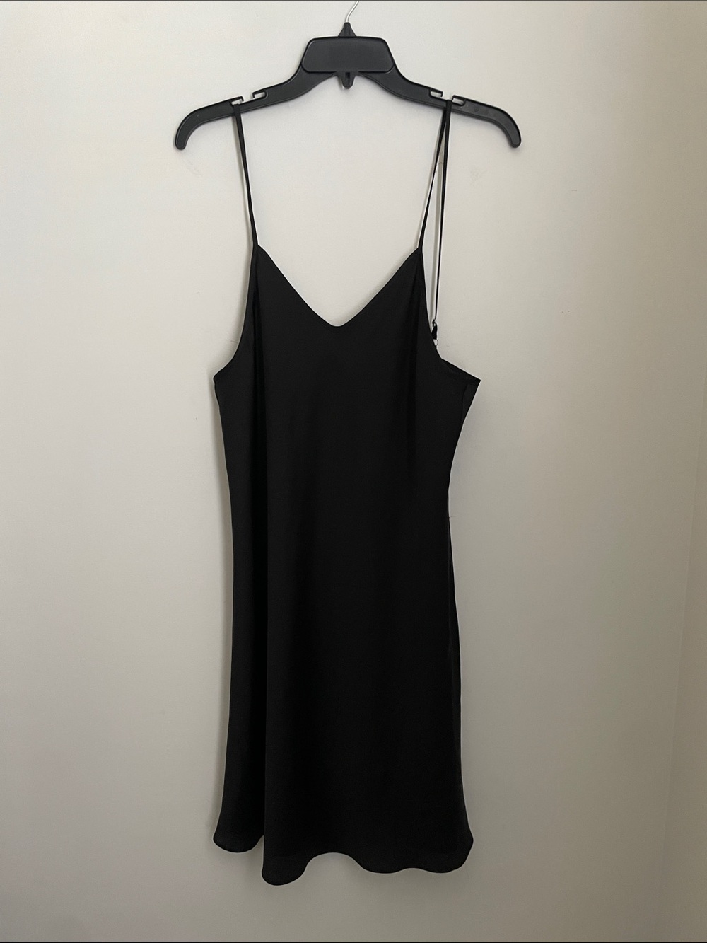 Drew Dress Women’s Large Black Satin Slip Dress Spaghetti Straps Layered Lined